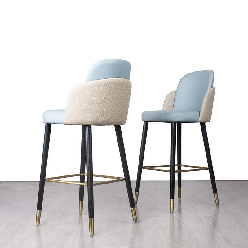 Contemporary Leather Wood Bar Stool with Footrest