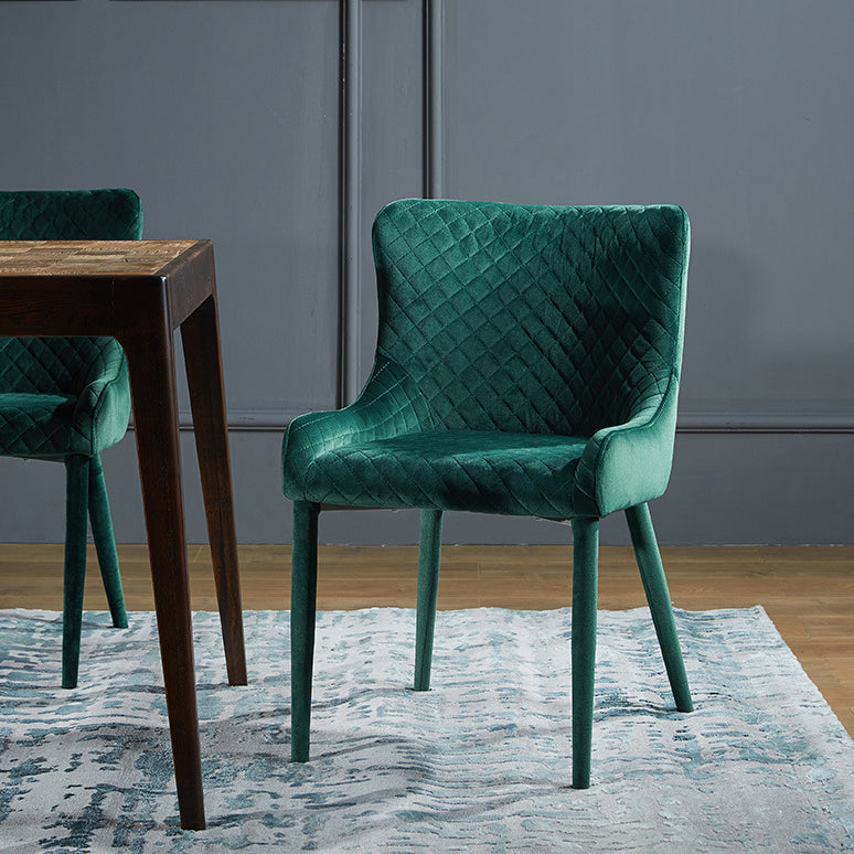 Contemporary Velvet Wood Wingback Dining Chair — Green