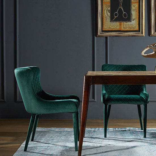 Contemporary Velvet Wood Wingback Dining Chair