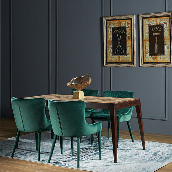 Contemporary Velvet Wood Wingback Dining Chair