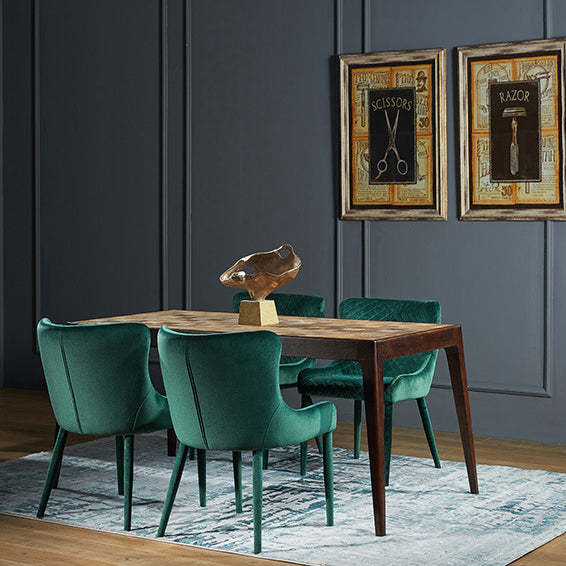 Contemporary Velvet Wood Wingback Dining Chair