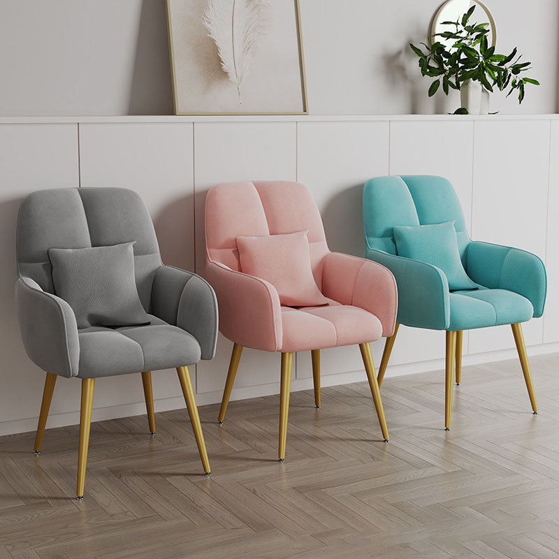 Contemporary Velvet Metal Vanity Stool with Pillow — Light Gray