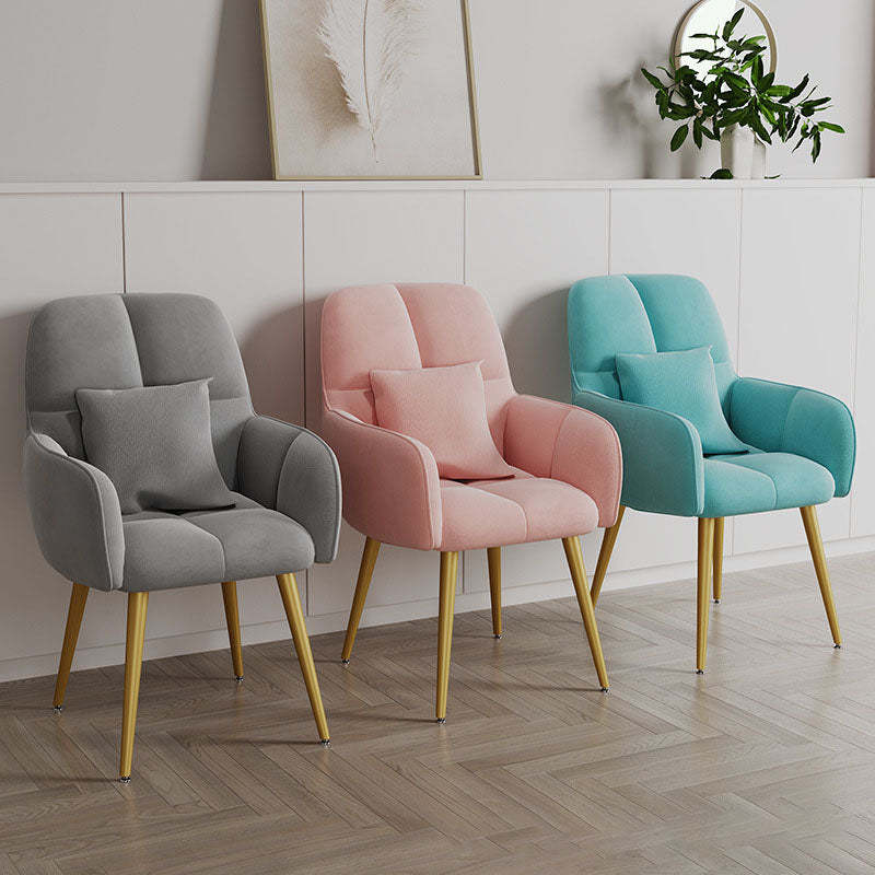 Contemporary Velvet Metal Vanity Stool with Pillow — Light Gray