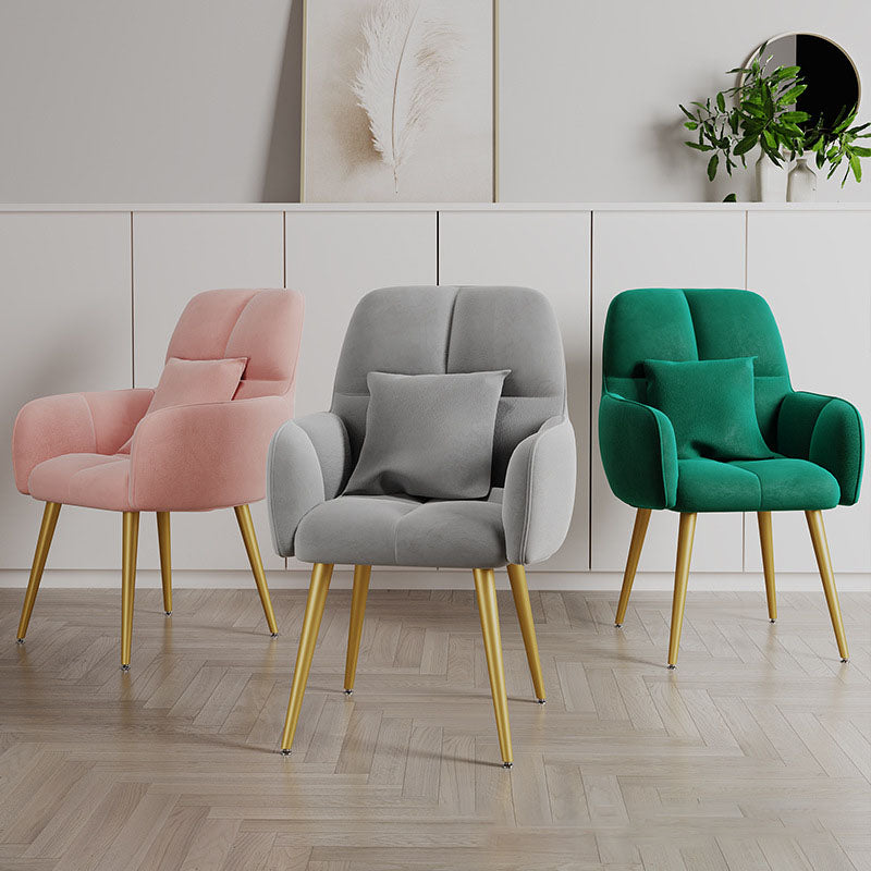 Contemporary Velvet Metal Vanity Stool with Pillow