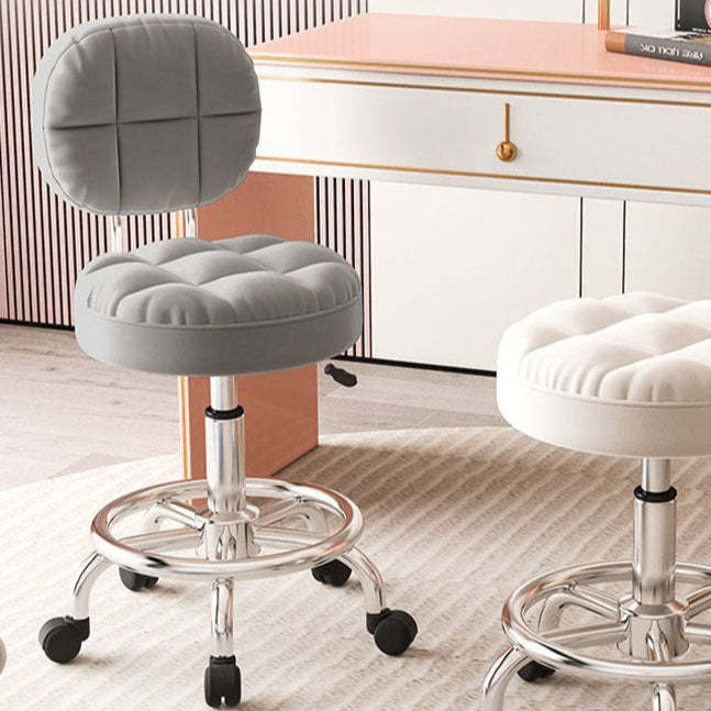 Contemporary Round Tech Fabric Swivel Bar Stool — Gray