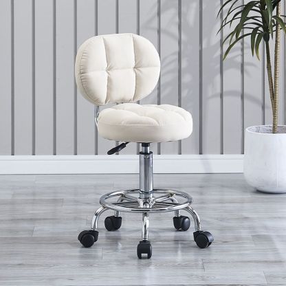 Contemporary Round Tech Fabric Swivel Bar Stool — Dark Blue