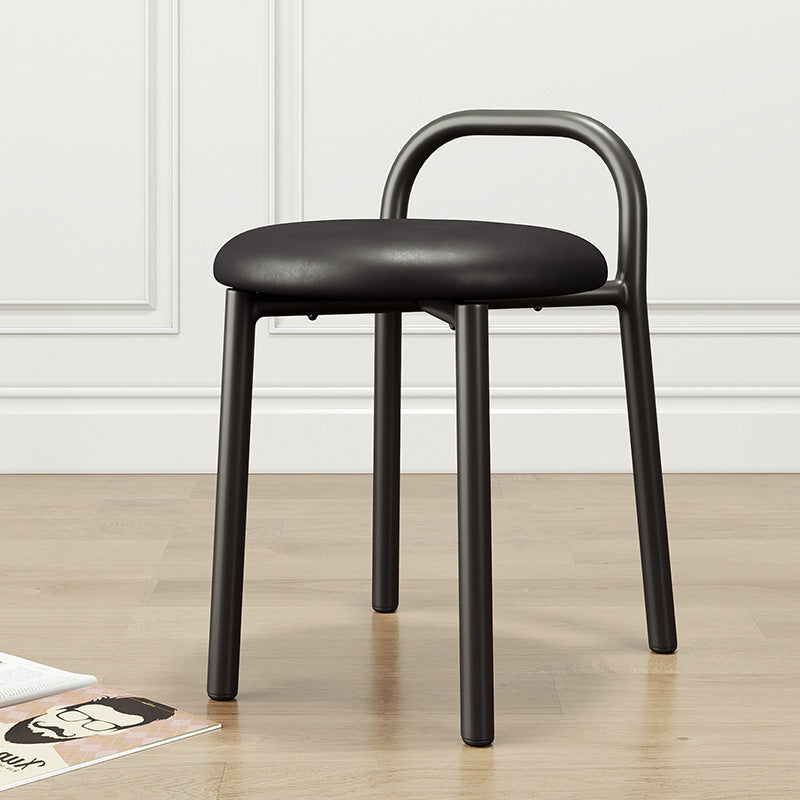 Scandinavian Round Velvet Metal Low-Back Vanity Stool — White