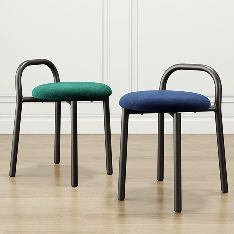 Scandinavian Round Velvet Metal Low-Back Vanity Stool — Gray