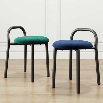 Scandinavian Round Velvet Metal Low-Back Vanity Stool — Gray