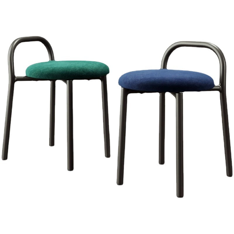 Scandinavian Round Velvet Metal Low-Back Vanity Stool