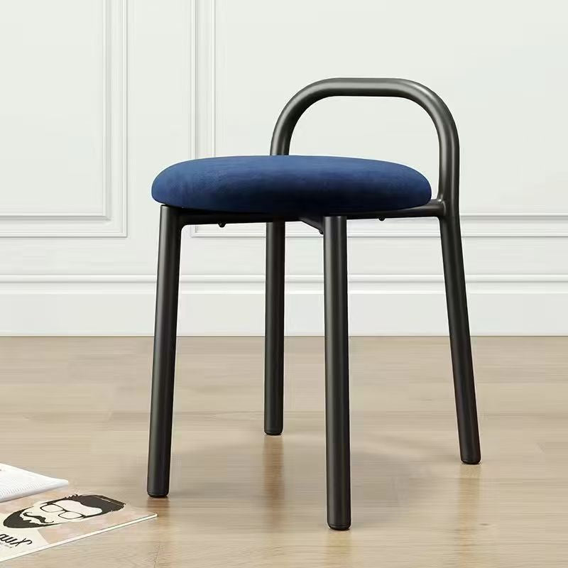 Scandinavian Round Velvet Metal Low-Back Vanity Stool