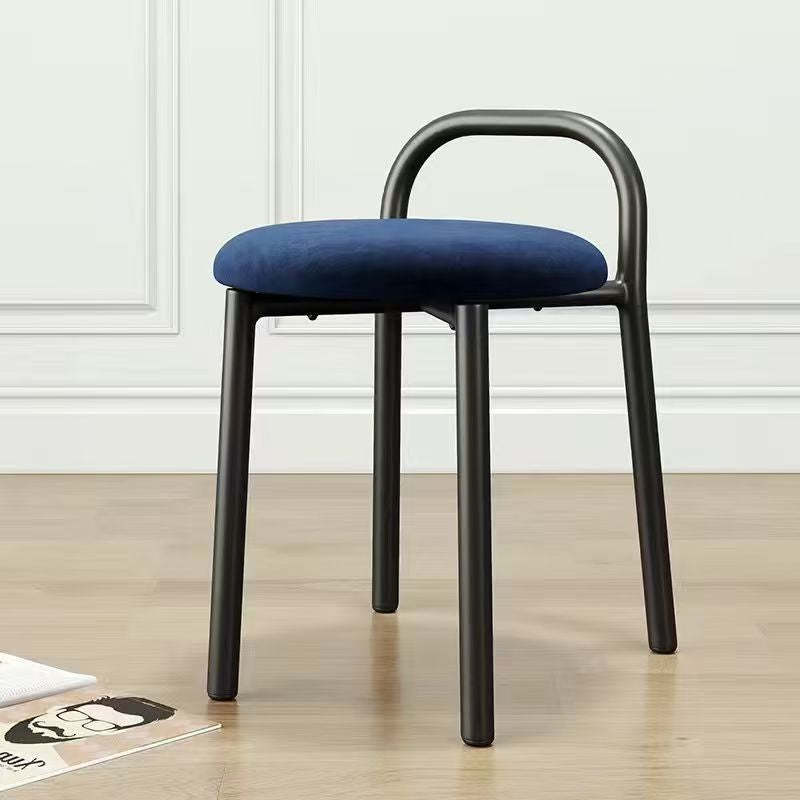 Scandinavian Round Velvet Metal Low-Back Vanity Stool