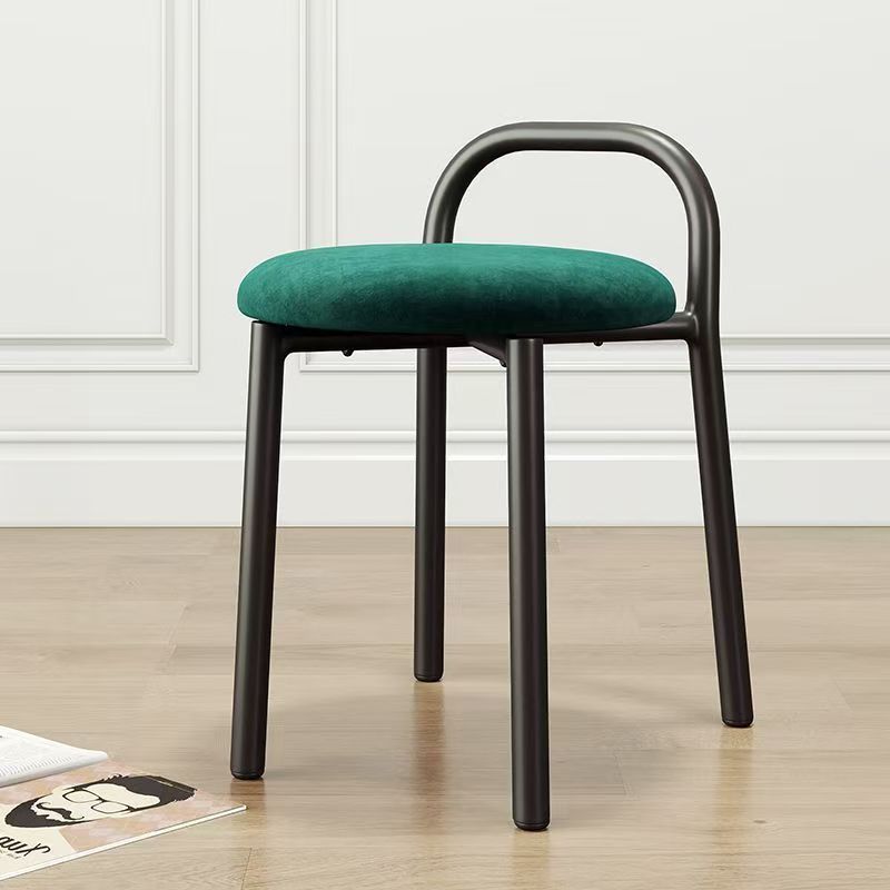 Scandinavian Round Velvet Metal Low-Back Vanity Stool