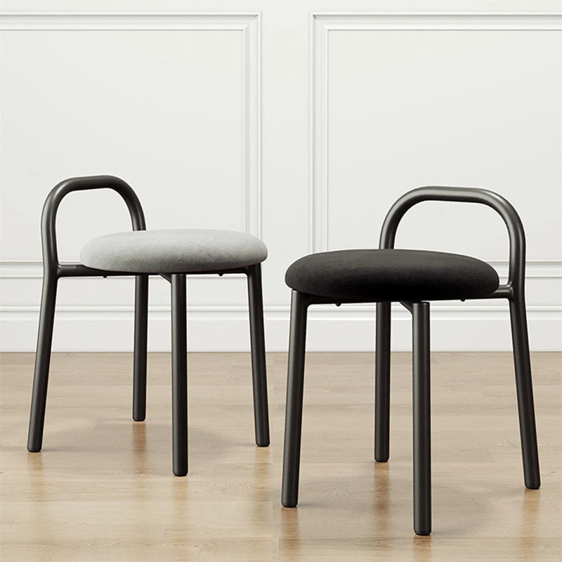 Scandinavian Round Velvet Metal Low-Back Vanity Stool — Green