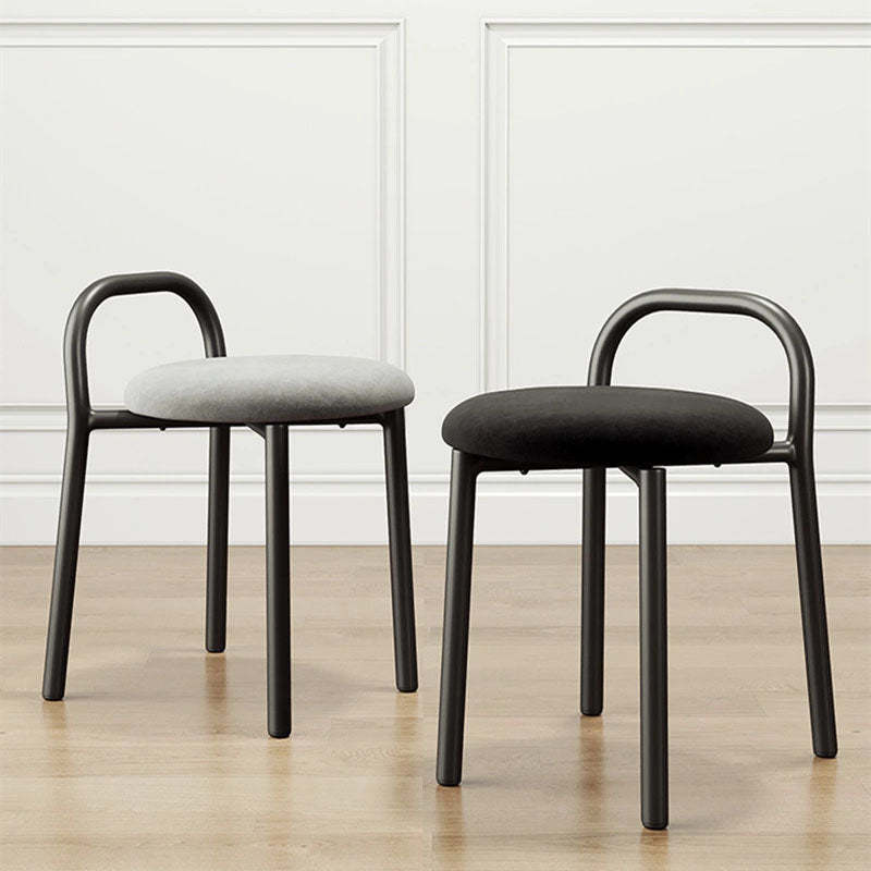 Scandinavian Round Velvet Metal Low-Back Vanity Stool — Green