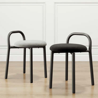 Scandinavian Round Velvet Metal Low-Back Vanity Stool — Green