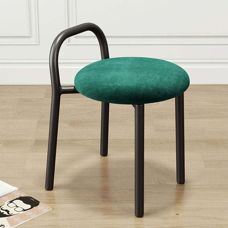 Scandinavian Round Velvet Metal Low-Back Vanity Stool
