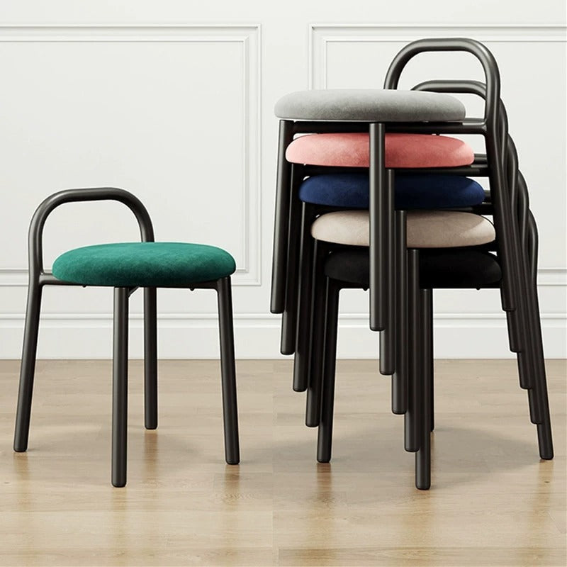Scandinavian Round Velvet Metal Low-Back Vanity Stool