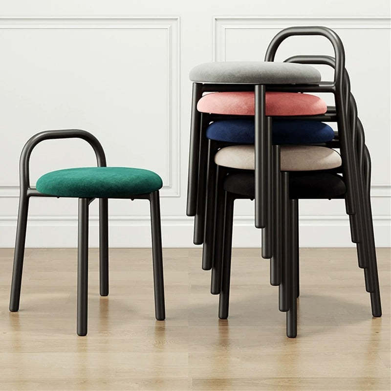 Scandinavian Round Velvet Metal Low-Back Vanity Stool