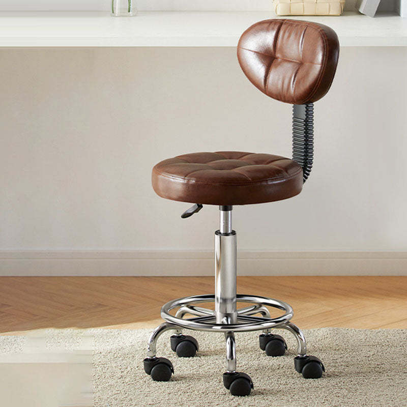 Metal bar & counter stools in wood — Genuine Leather / Brown