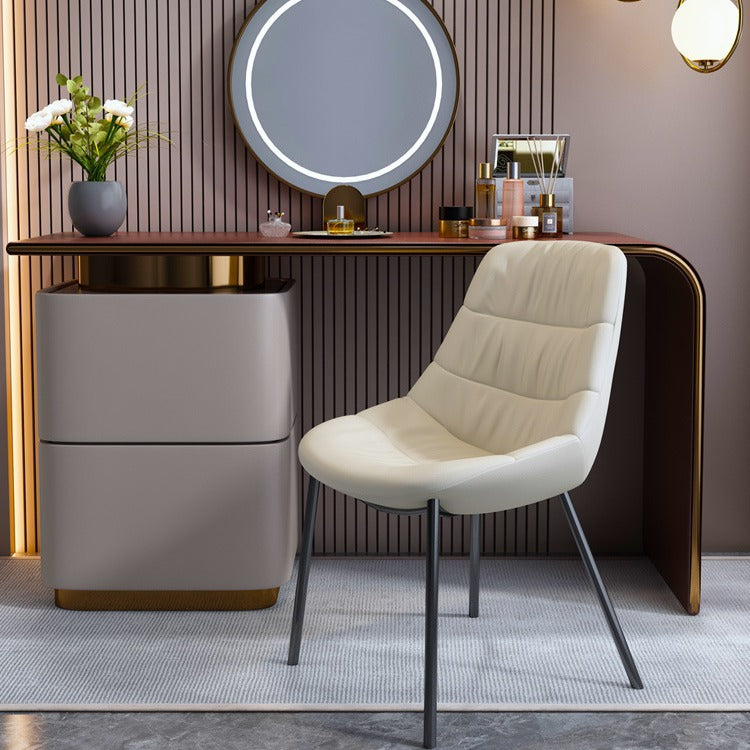 Scandinavian Curved Leather Metal Vanity Stool