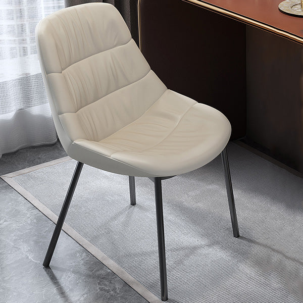 Scandinavian Curved Leather Metal Vanity Stool — Gray