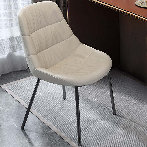 Scandinavian Curved Leather Metal Vanity Stool — Gray