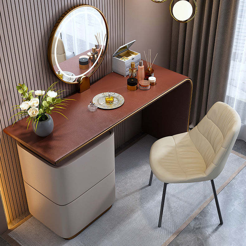 Scandinavian Curved Leather Metal Vanity Stool