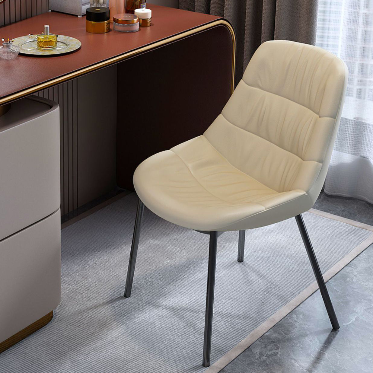 Scandinavian Curved Leather Metal Vanity Stool