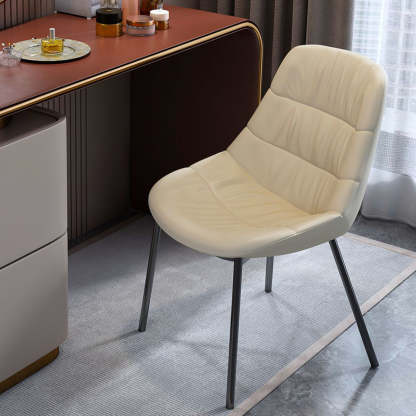Scandinavian Curved Leather Metal Vanity Stool