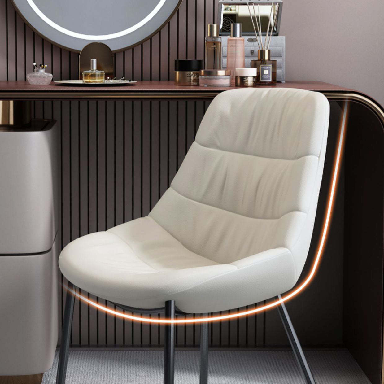 Scandinavian Curved Leather Metal Vanity Stool