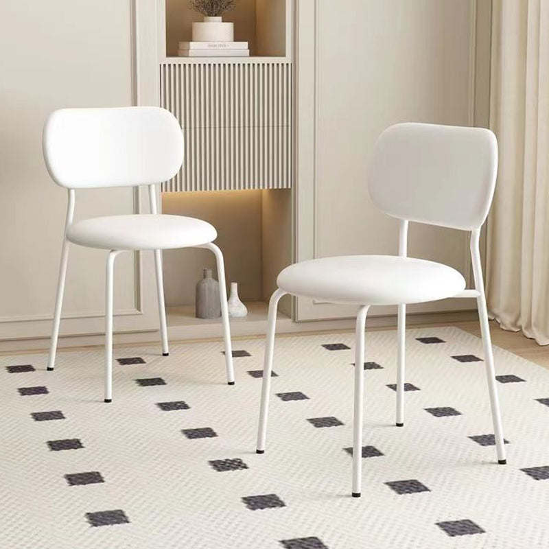Scandinavian Round Leather Iron Stackable Dining Chair — Black Leather + White Frame