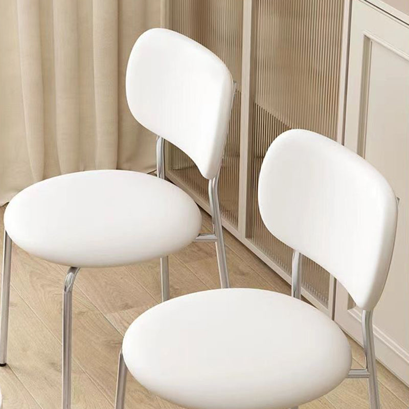 Scandinavian Round Leather Iron Stackable Dining Chair — White Leather + Black Frame