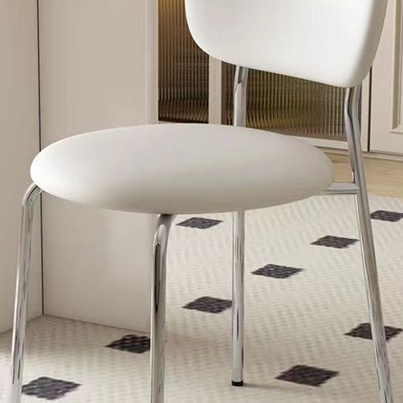 Scandinavian Round Leather Iron Stackable Dining Chair — Green Leather + White Frame