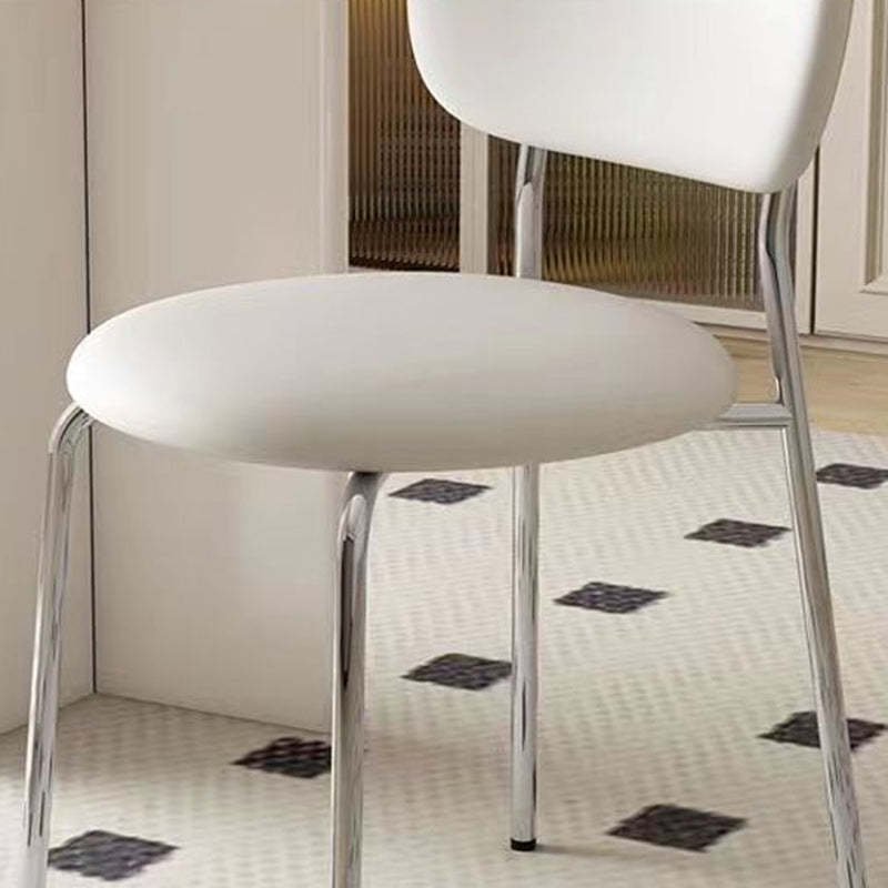 Scandinavian Round Leather Iron Stackable Dining Chair — Green Leather + White Frame