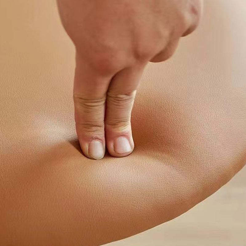 Scandinavian Round Leather Iron Stackable Dining Chair — Beige Leather + White Frame