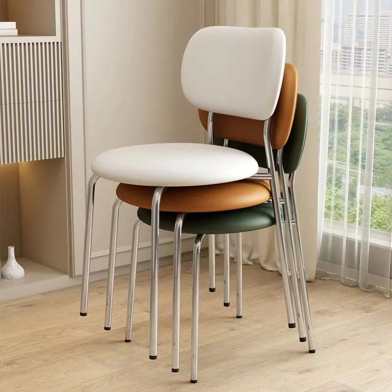 Scandinavian Round Leather Iron Stackable Dining Chair