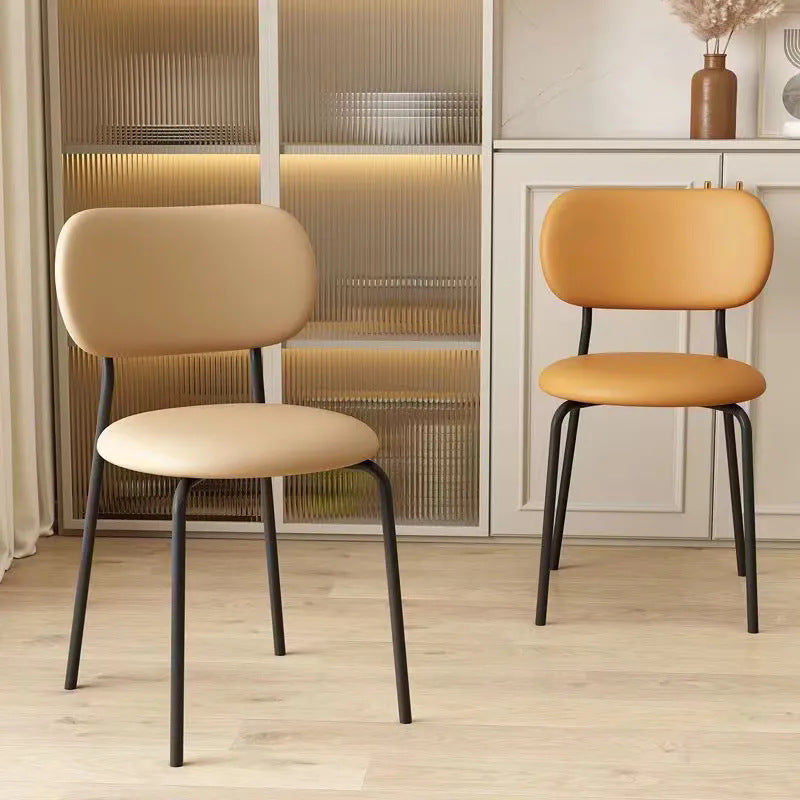 Scandinavian Round Leather Iron Stackable Dining Chair