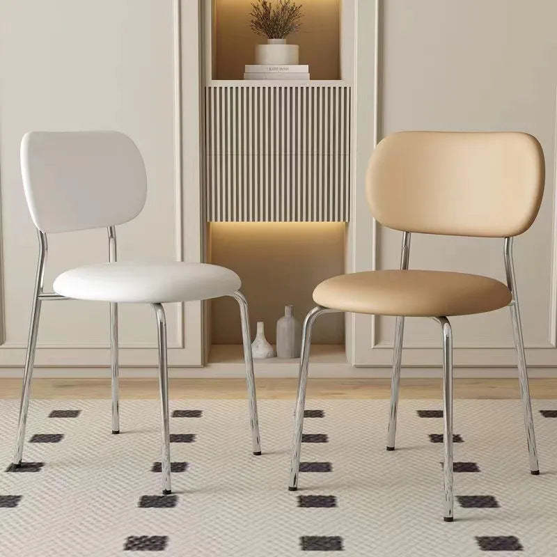 Scandinavian Round Leather Iron Stackable Dining Chair — Khaki Leather + Black Frame