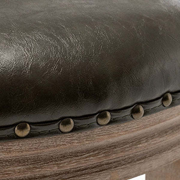 European Triangle Leather Wood Arc Dining Chair — Brown Leather Cushion