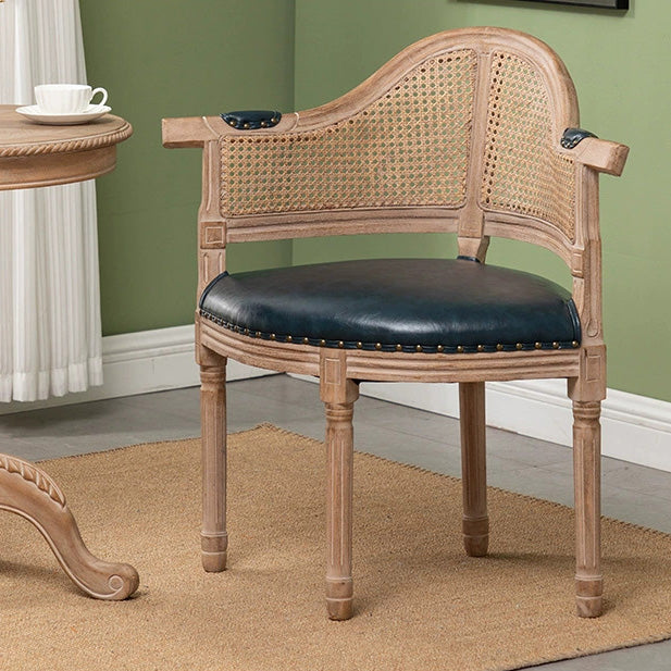 European Triangle Leather Wood Arc Dining Chair — Tufted Velvet Cushion