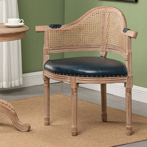 European Triangle Leather Wood Arc Dining Chair — Tufted Velvet Cushion