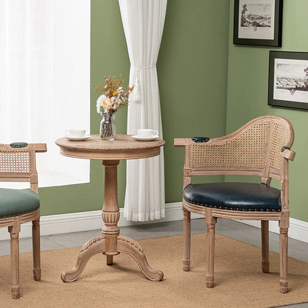 European Triangle Leather Wood Arc Dining Chair