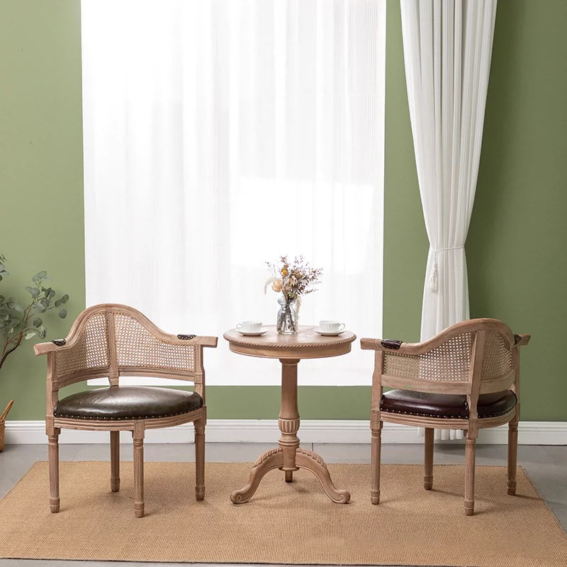 European Triangle Leather Wood Arc Dining Chair