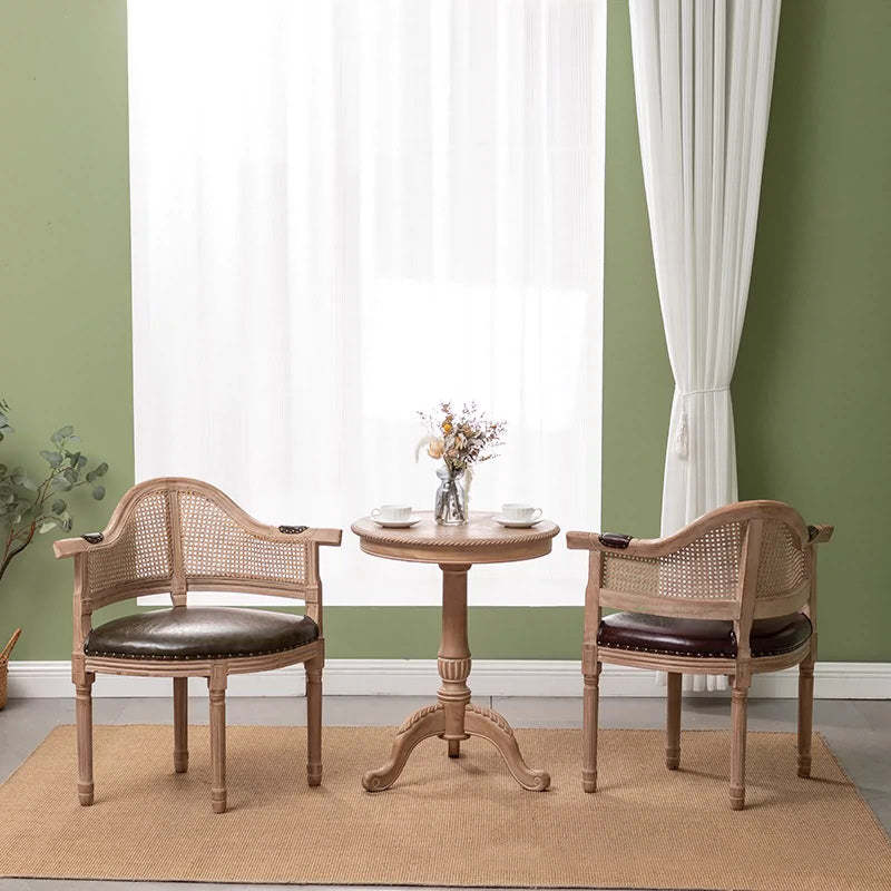 European Triangle Leather Wood Arc Dining Chair