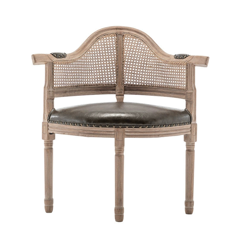 European Triangle Leather Wood Arc Dining Chair