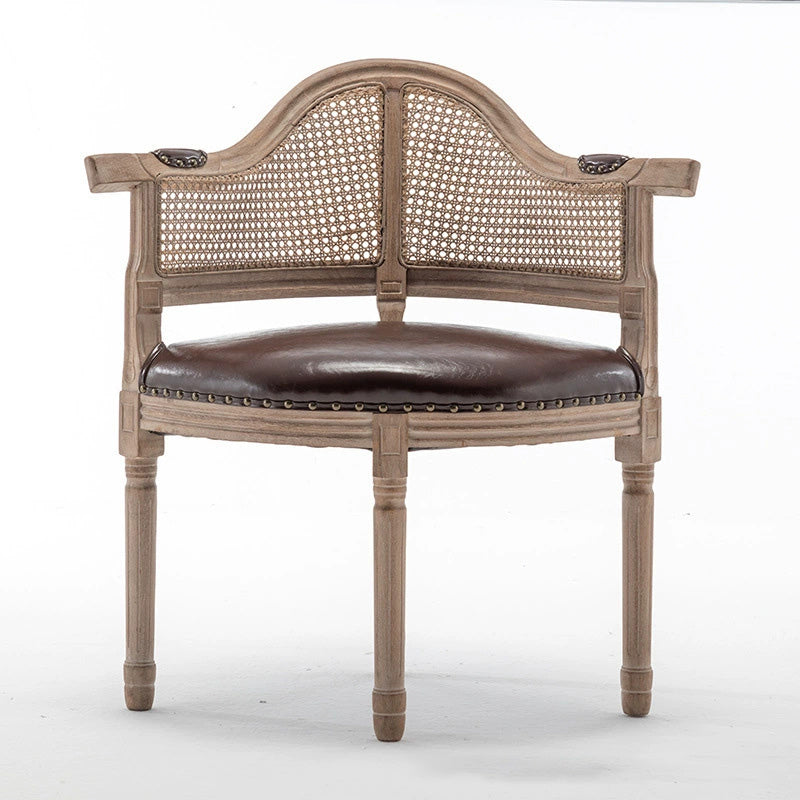 European Triangle Leather Wood Arc Dining Chair