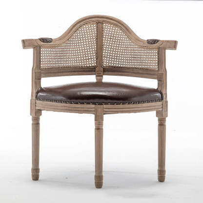 European Triangle Leather Wood Arc Dining Chair