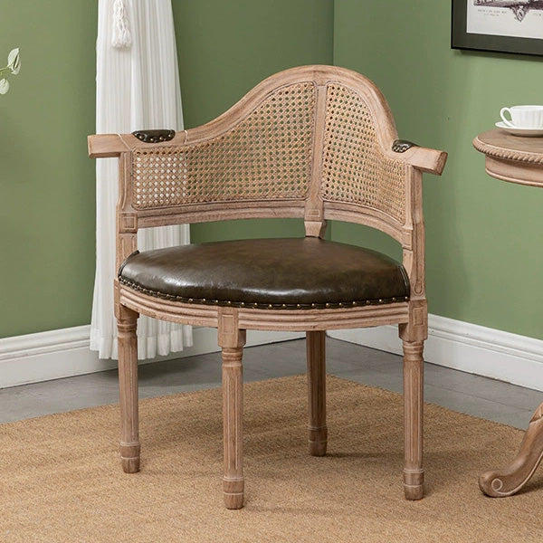 European Triangle Leather Wood Arc Dining Chair