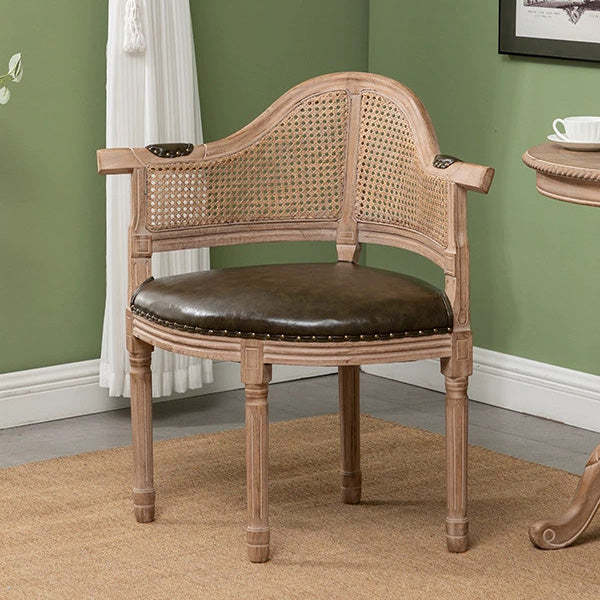 European Triangle Leather Wood Arc Dining Chair — Navy Blue Leather Cushion